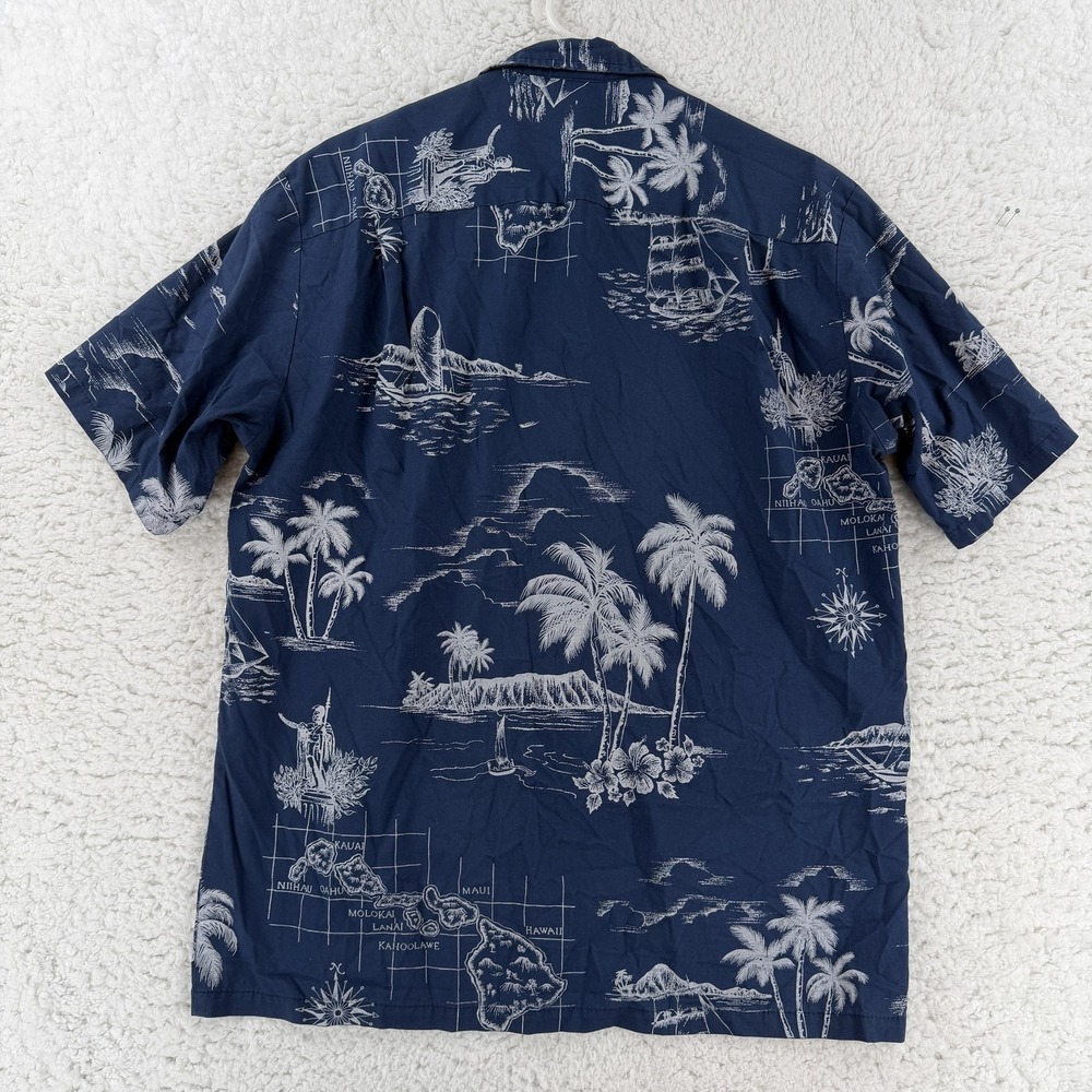 Royal Creations Shirt Mens Large Blue Hawaiian Map Short Sleeve Button Up Aloha - Picture 2 of 8